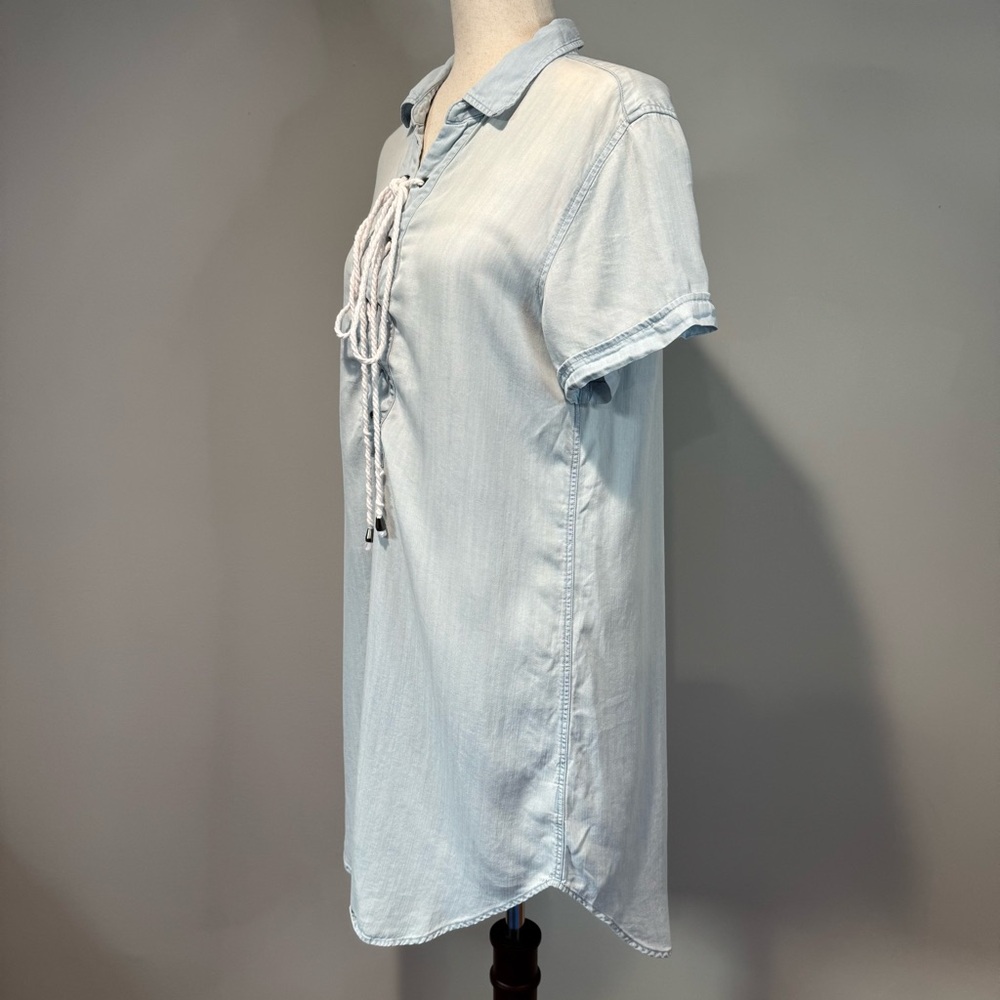 Rails Vintage Wash Chambray Short Sleeve Shirt Dress Lace Up Front Coastal S - Picture 8 of 14